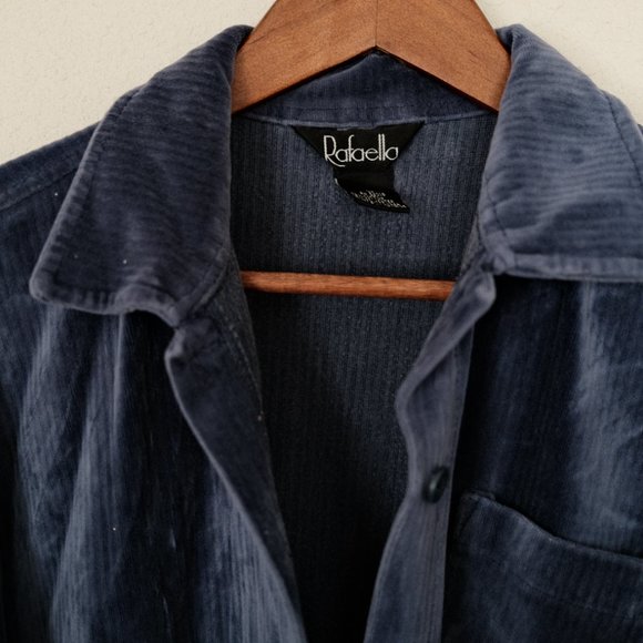 Dark Blue Ribbed Button Down Shacket - Picture 4 of 4